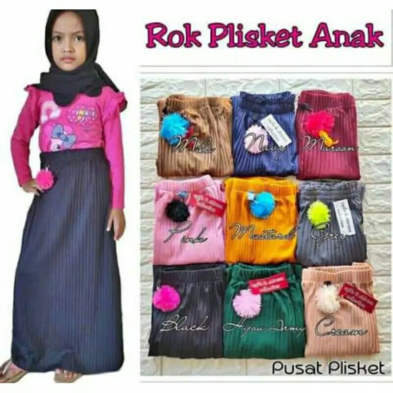 Rok plisket anak pom pom terlaris umur 3-11tahun/rok plisket anak termurah(lokal)