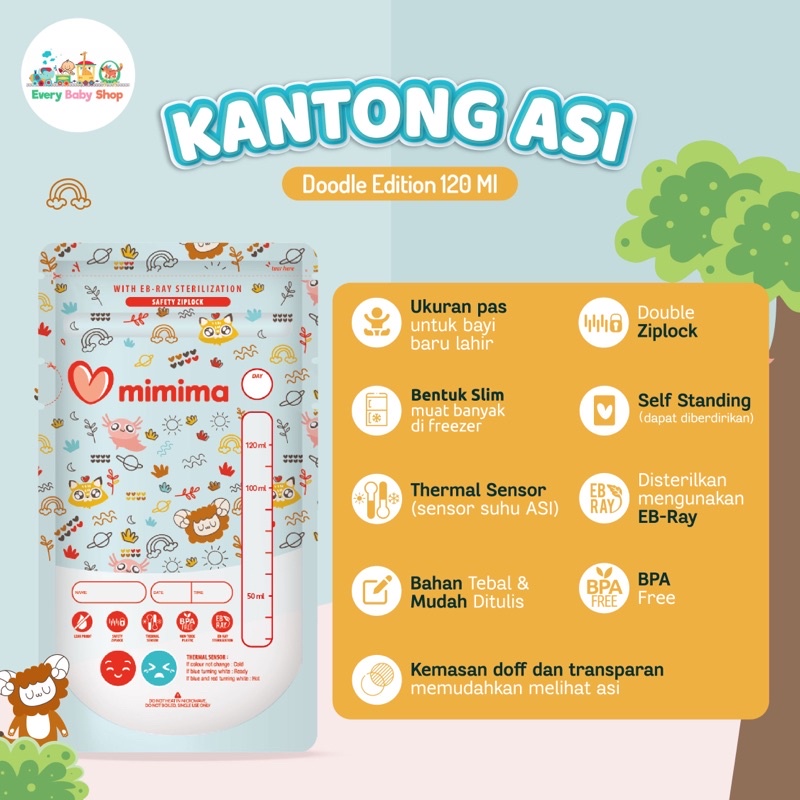BKA / MIMIMA Kantong ASI 120 ml isi 30 / 10 pcs dengan Thermal Sensor - Breastmilk Storage Bag 120ml NEW