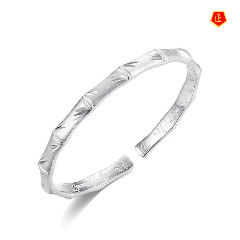 [Ready Stock]Frosted S999 Bamboo Joint Opening Silver Bracelet