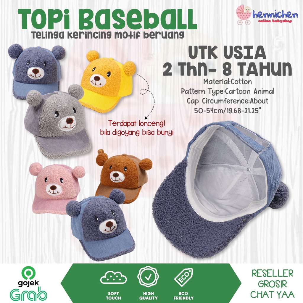 IMPORT Topi Anak Bayi Balita Telinga Kerincing Motif Beruang Baby Hat Baseball Cap