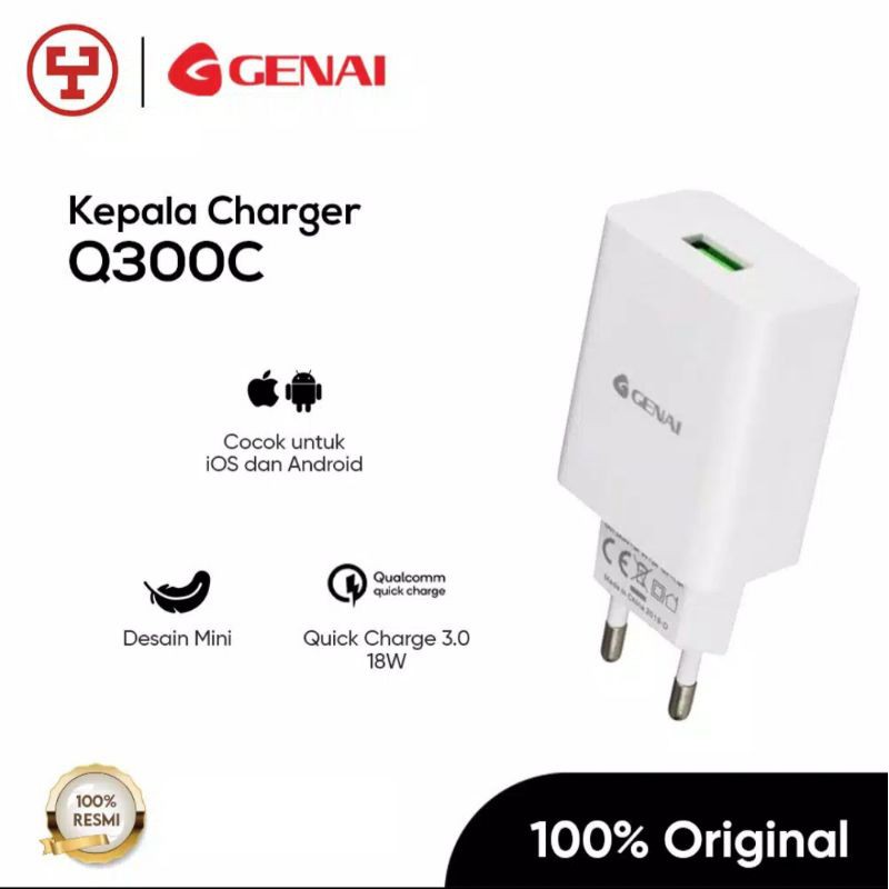 Adapter GENAI Q300C Qualcomm 3.0 Quick Charge, Kepala Charger Genai Q300C 3.0 Qualcomm Fast Charging