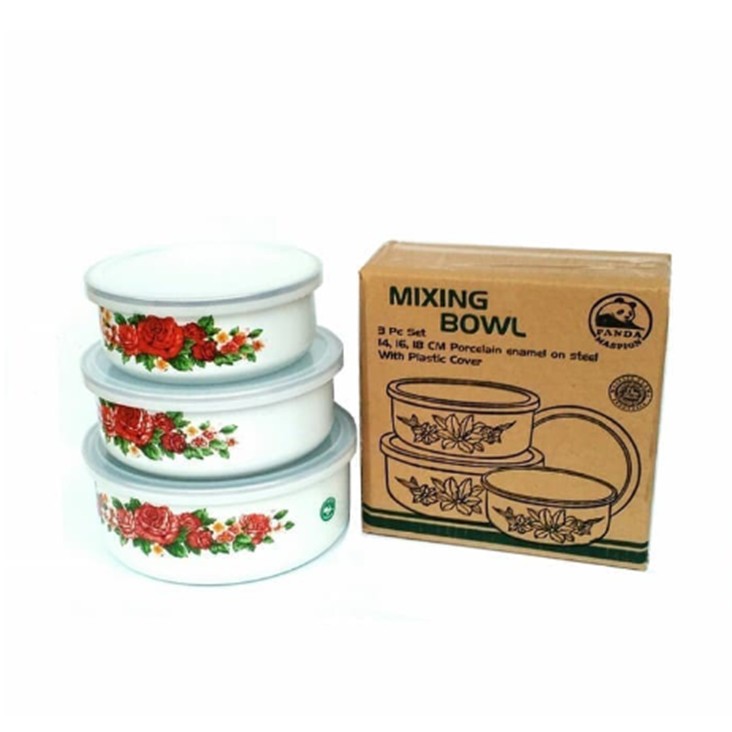 Maspion Mangkuk Mixing Bowl Susun 3 + Tutup Enamel