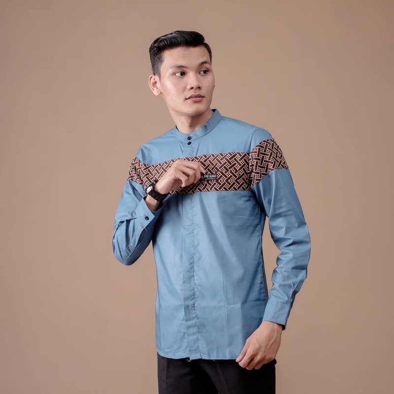 Baju Koko Pria Lengan Panjang Motif Kobata Kombinasi Batik Warna Coksu