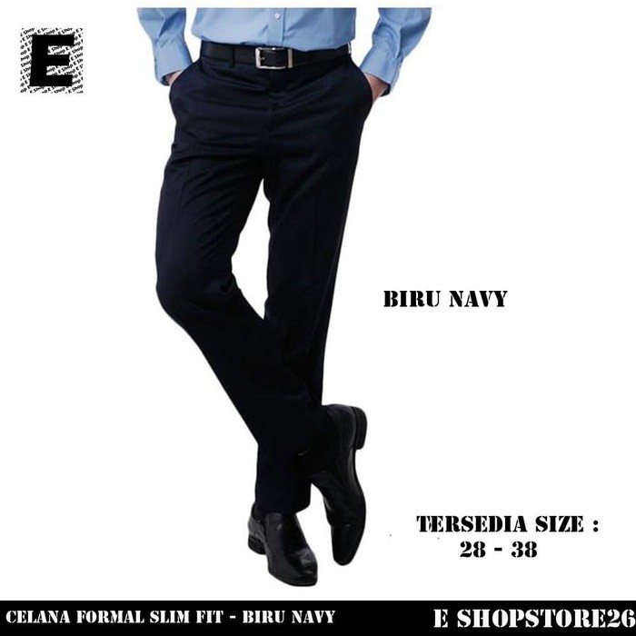 CELANA FORMAL KERJA PRIA REGULAR WARNA NAVY DAN HITAM