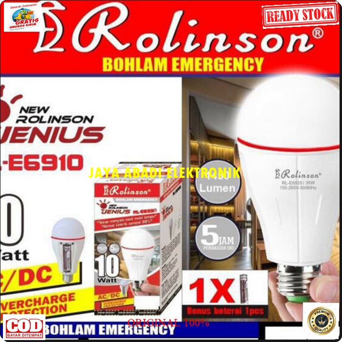 G501 LAMPU EMERGENSI 10 WATT EMERGENCI EMERGENCY LED DARURAT BATERAI CAS 18650 AC DC MAGIC LAMP BOHLAM SINAR TERANG ROLINSON PENERANG 10 WATT ASLI TAHAN 5 JAM  Lampu emergency New Rolinson jenius 10 Watt bisa ganti baterai free 1 Bonus : Baterai