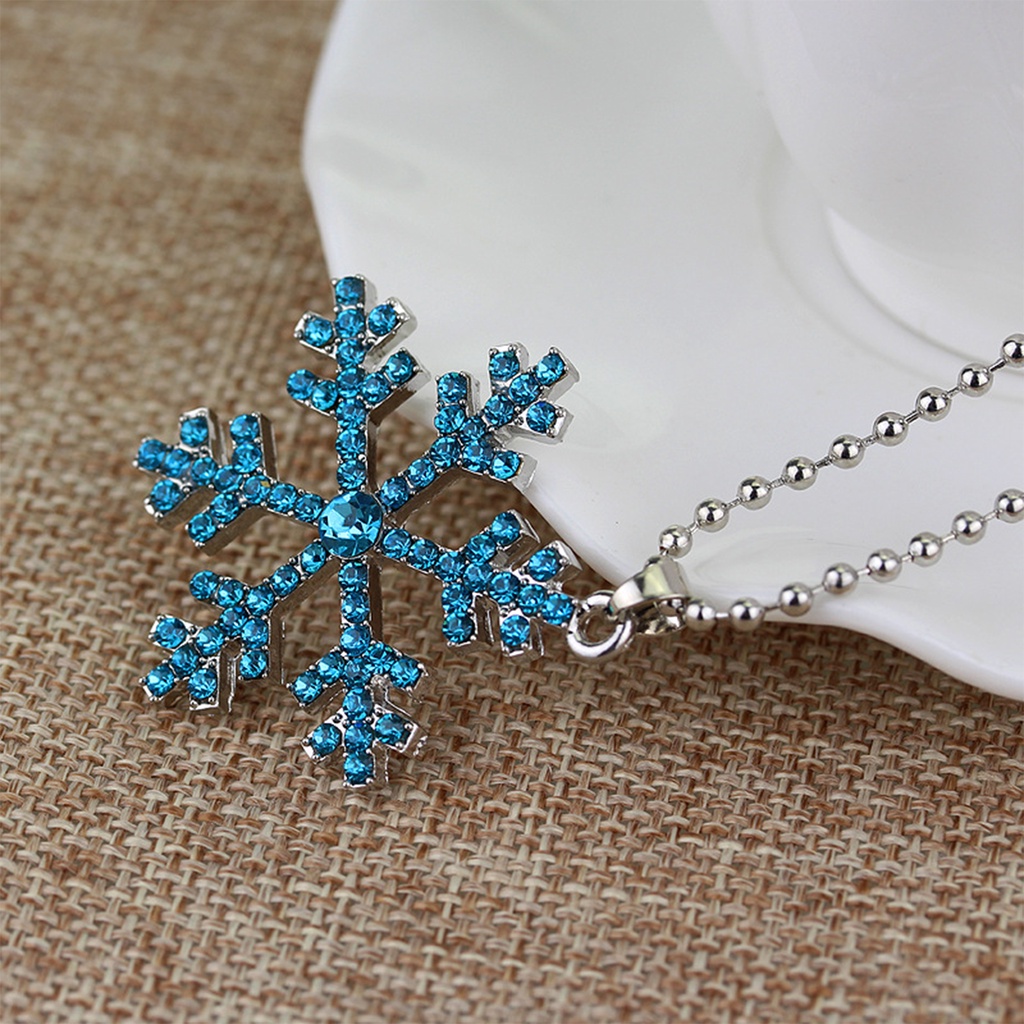 Hu Hu Hu Hu Hu Alat Bantu Pasang Kacamata♡ Kalung Liontin Snowflake Biru Putih Aksen Berlian Imitasi Bahan Alloy Untuk Wanita