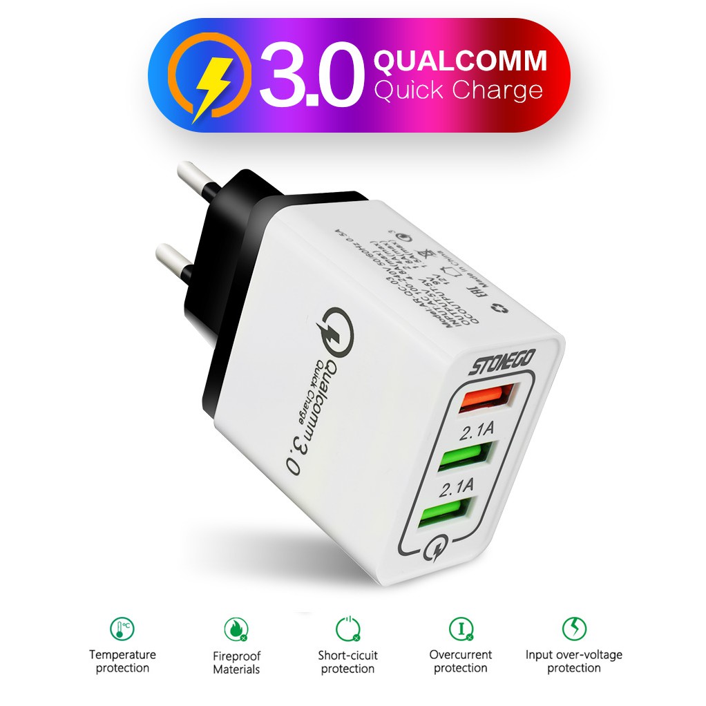 Charger USB STONEGO 3 port Quick Charge 18W Output