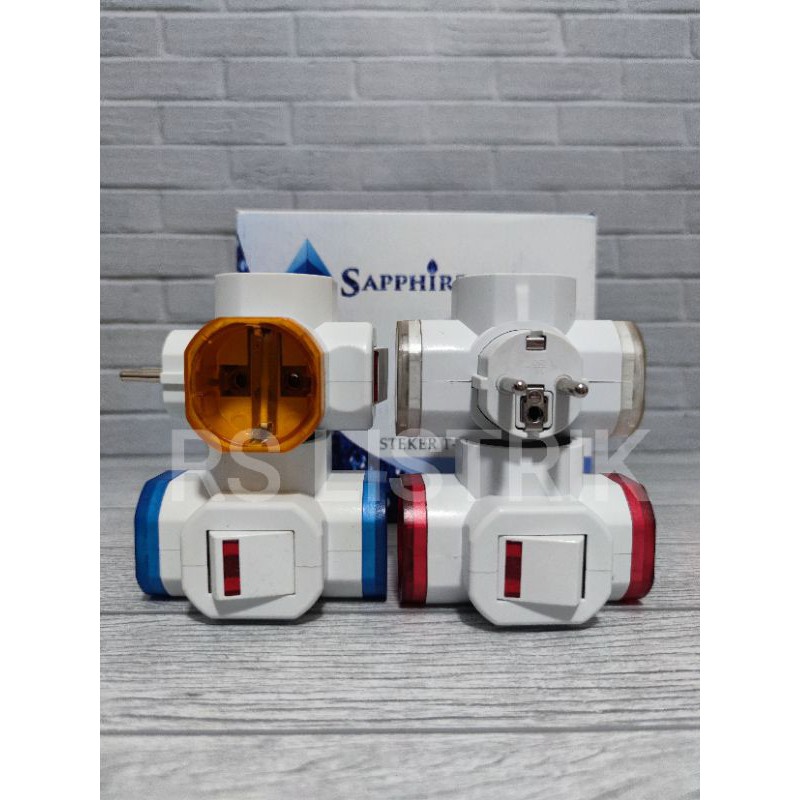 SAPPHIRE STEKER T arde Colokan CABANG 3 + SAKLAR S-TA-02 SNI BAGUS KUNINGAN