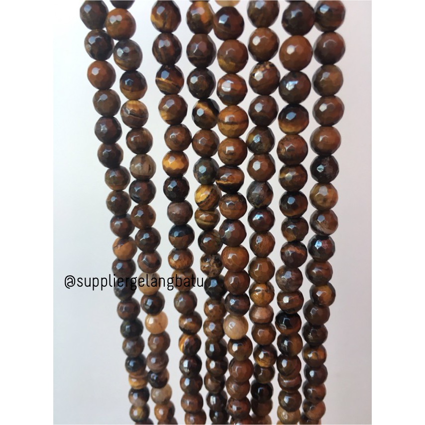 Batu brown tiger eye FACET 6mm CUTTING mata singa harimau cokelat akik aksesoris fashion perlengkap