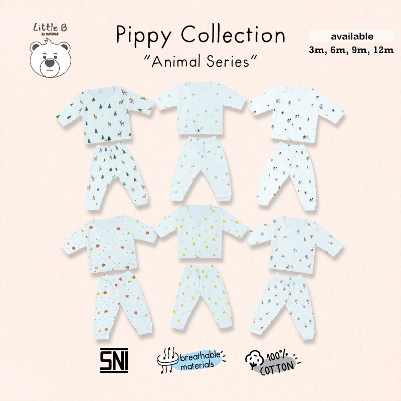 Little B By MacBear Setelan Anak Bayi Lengan Panjang Pippy Collection Animal Series Newborn - 12 bulan