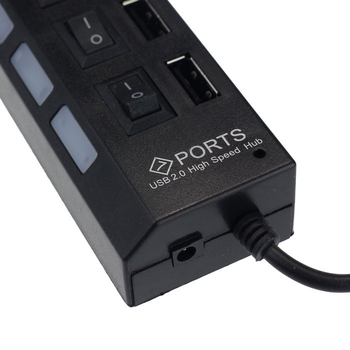 Hub Power Adapter EU AC 7 Port USB 2.0 dengan Switch On / Off untuk Laptop