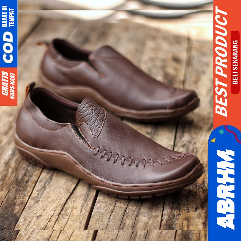 ABRHM x DEJA Sepatu Formal Kulit Asli Casual Slip On Kasual Pria Kerja Kantor Kondangan Slop Anti Slip Original