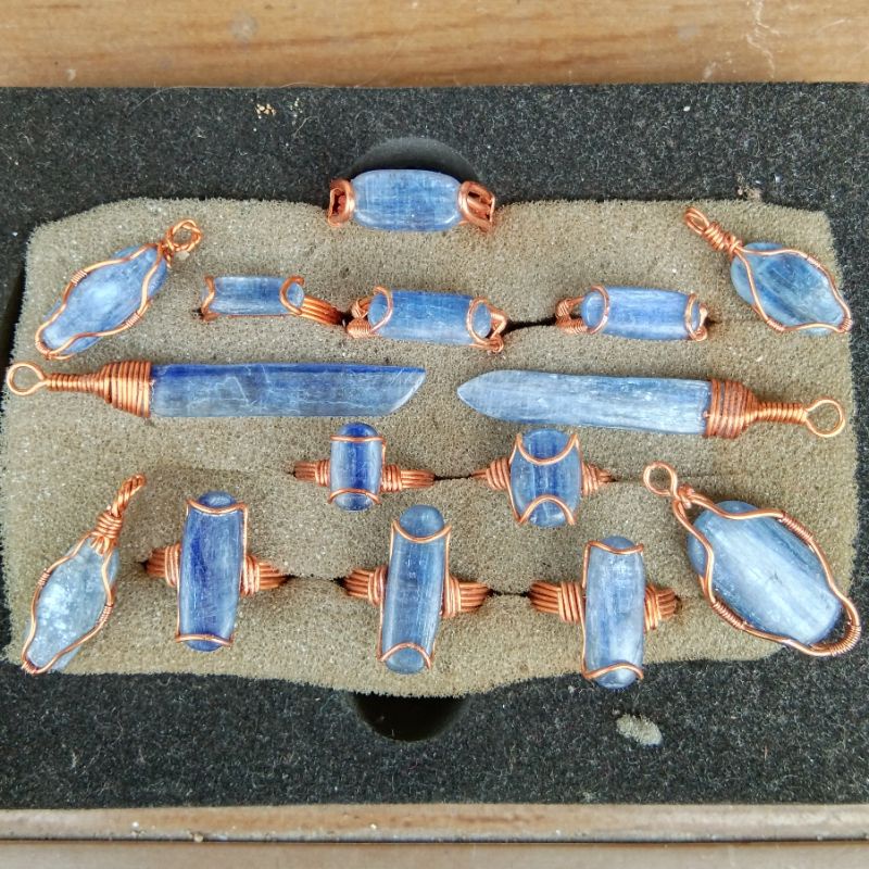 Batu Natural Kyanite Blue Safir Australia Cincin Tembaga Handmade