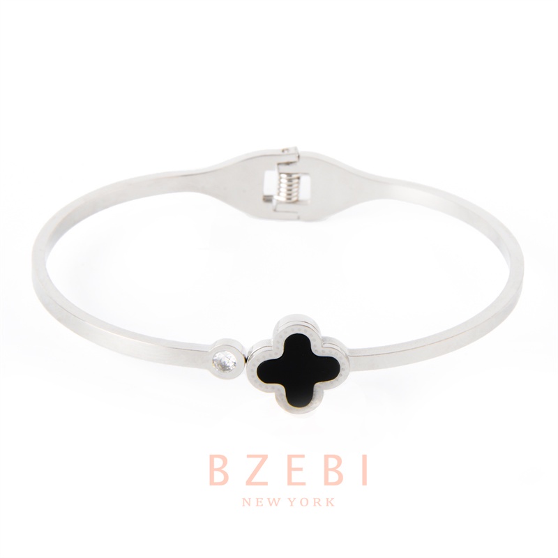 Bzebi Gelang Bangle Titanium Steel Lapis Emas 18k Hias Berlian Imitasi Gaya Korea 890b