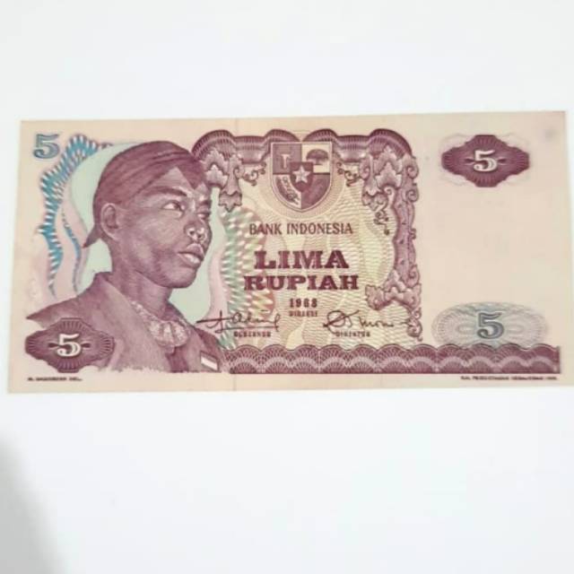 Uang Kertas Kuno Seri Sudirman 5 Rupiah 1968 UNC bahan untuk PMG