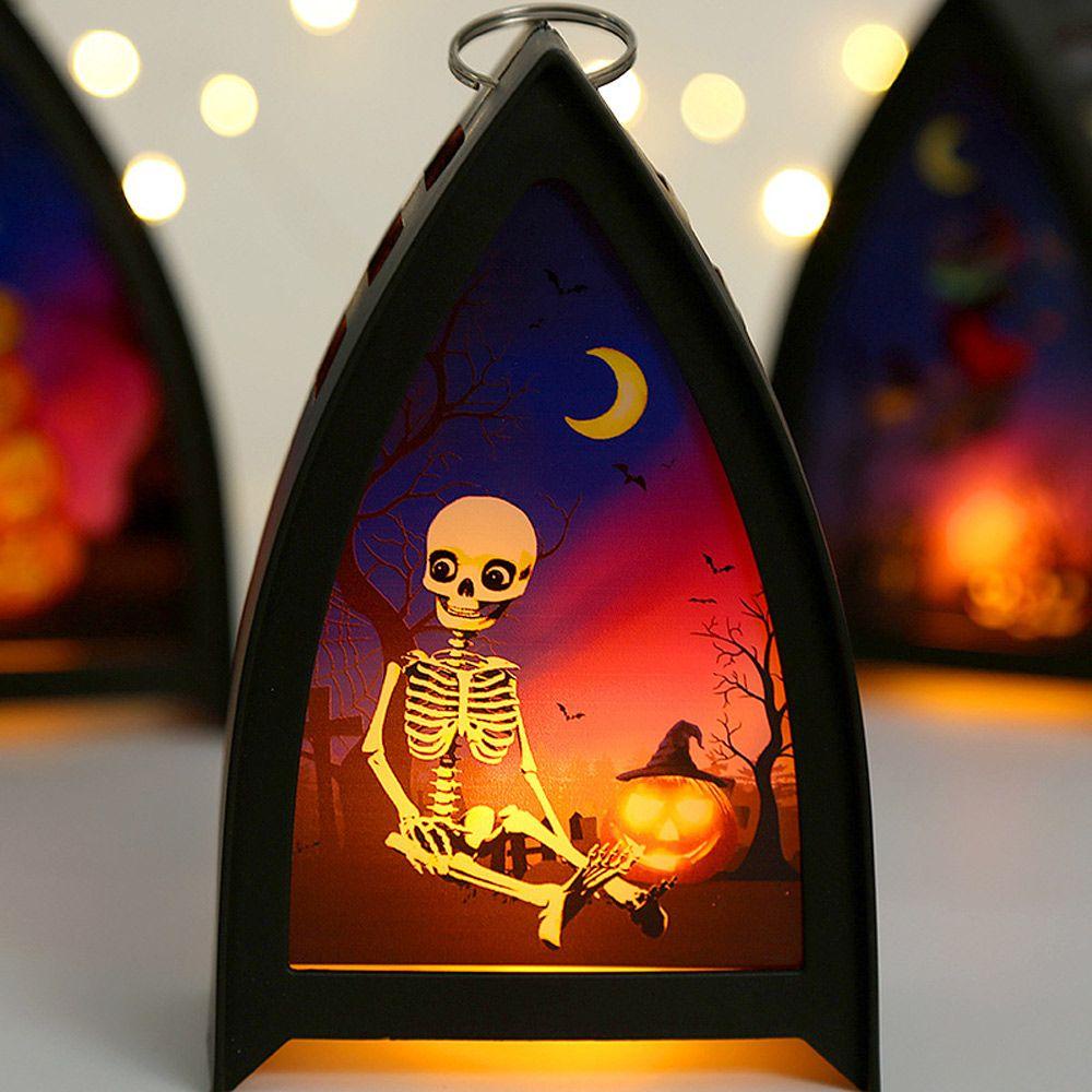 Solighter Halloween Lentera Angin Lilin Tongkat Penyihir Lampu Lilin LED Lentera Labu Festival Hantu