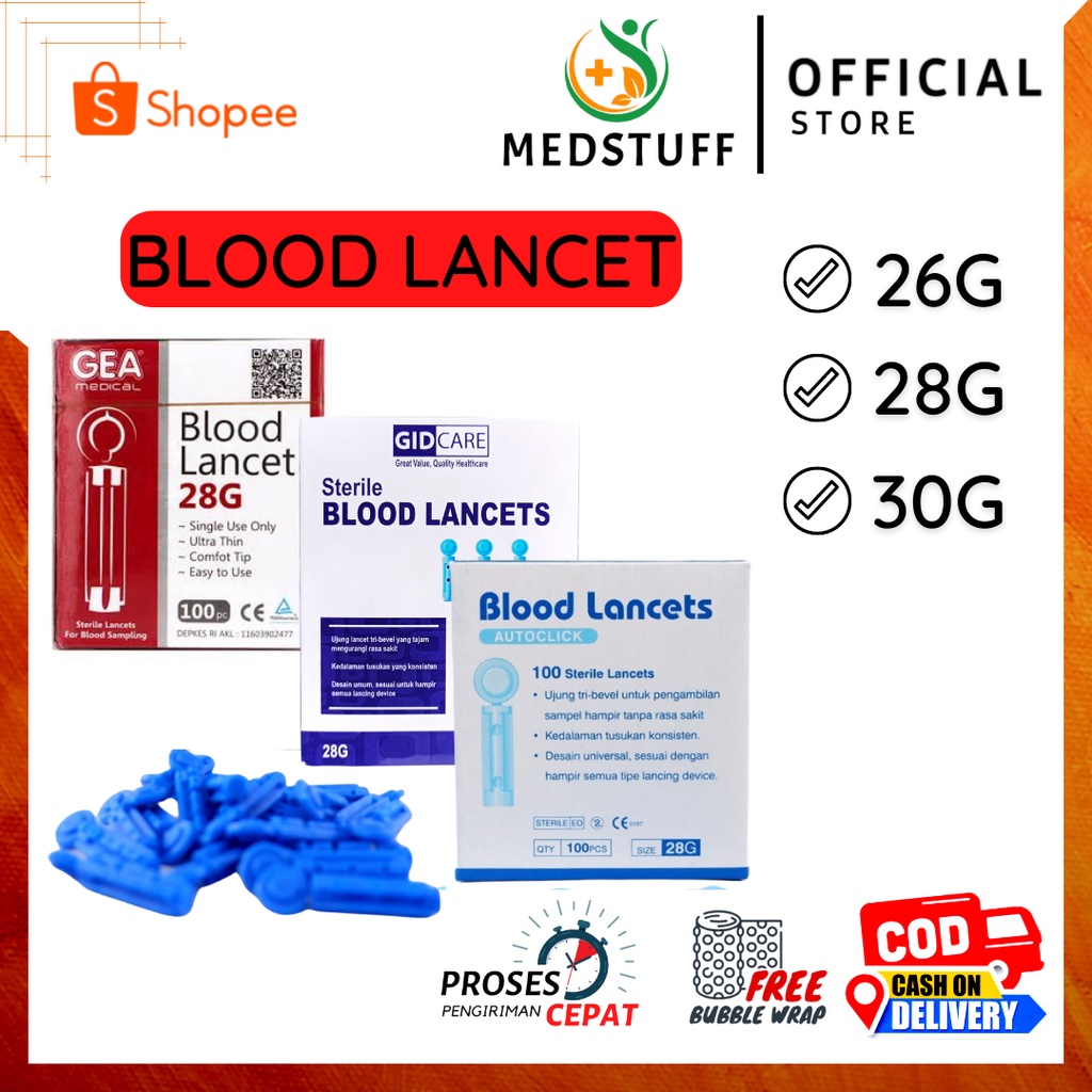 Jual Blood Lancet Jarum Bekam Lancets 21G 26G 28G 30G Onemed isi 100 ...
