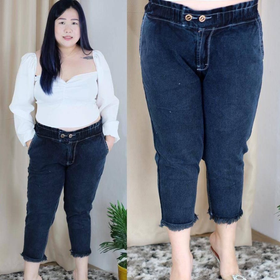 CELANA JEANS WANITA BF RUBBER PLAIN SNOWBLACK SZ 27-40