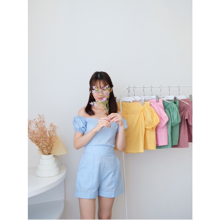 Kadaka S-0159 Set Celana Pendek Top Puff Sleeves Warna Pastel