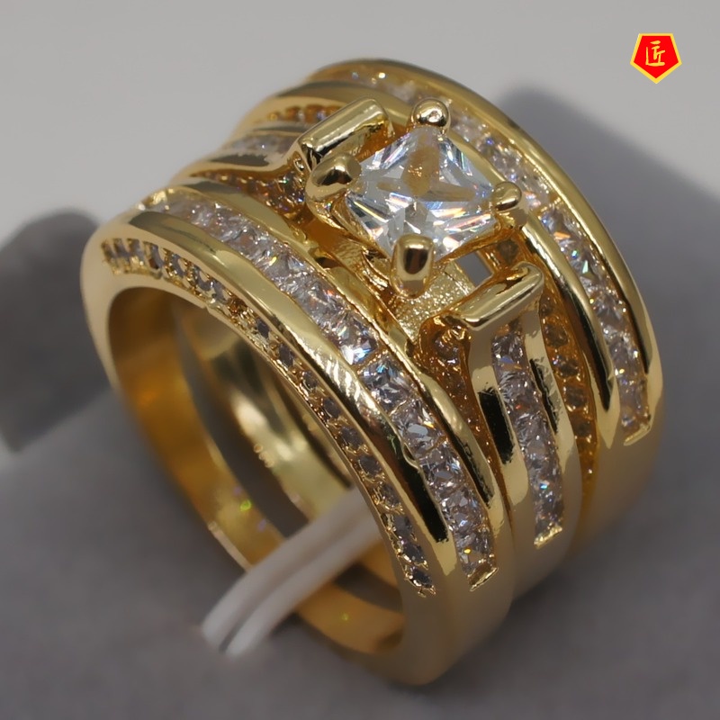 [Ready Stock]European and American Luxury Square Diamond Engagement Ring Fashion