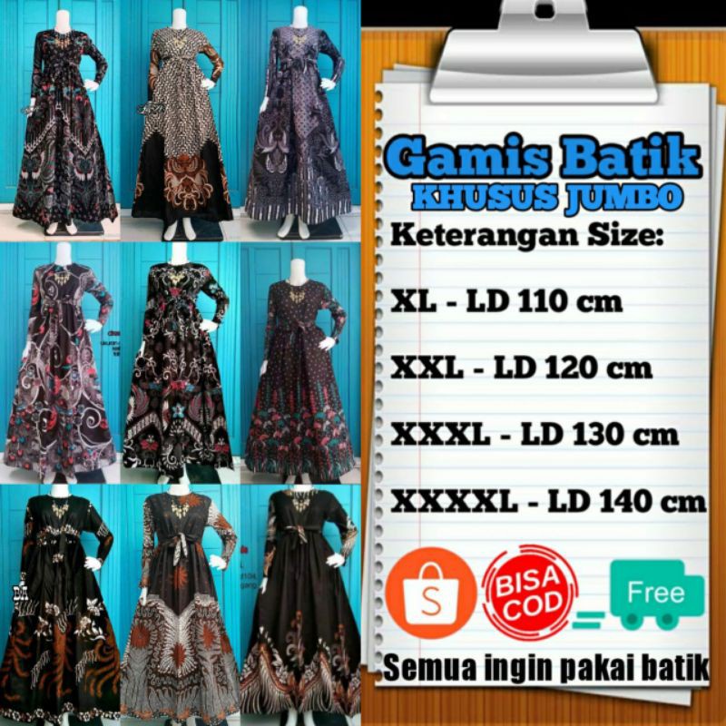 GAMIS BATIK JUMBO LD 110 LD 120 LD 130 LD 140 SUPER JUMBO MOTIF TERBARU 2020 TERLARIS|BISA COD