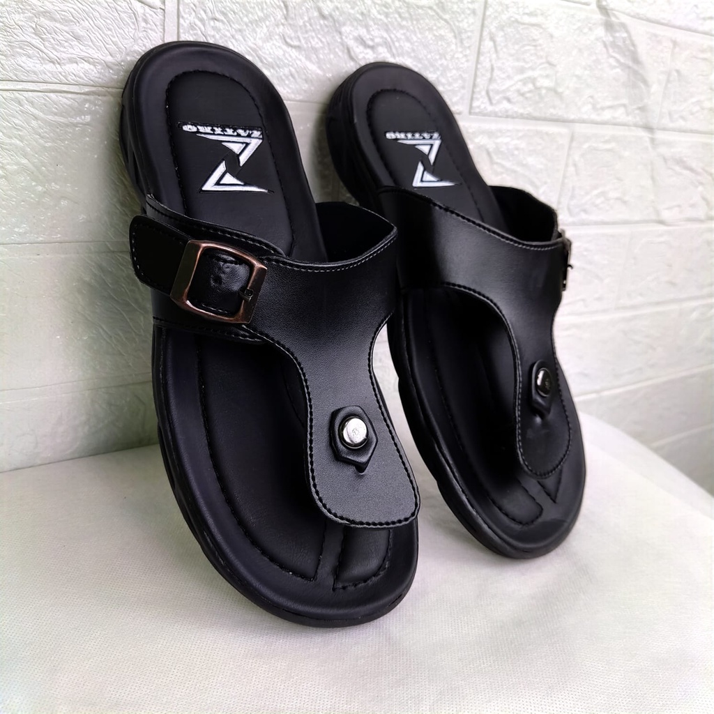 Sendal pria kulit japit original sandal jepit hitam ZATIRO cowok laki dewasa model slide casual bapak2 buat acara resmi jagong lebaran branded