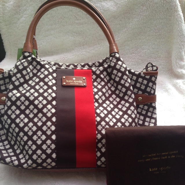 Tas kate spade classic stevie brown stripe red
