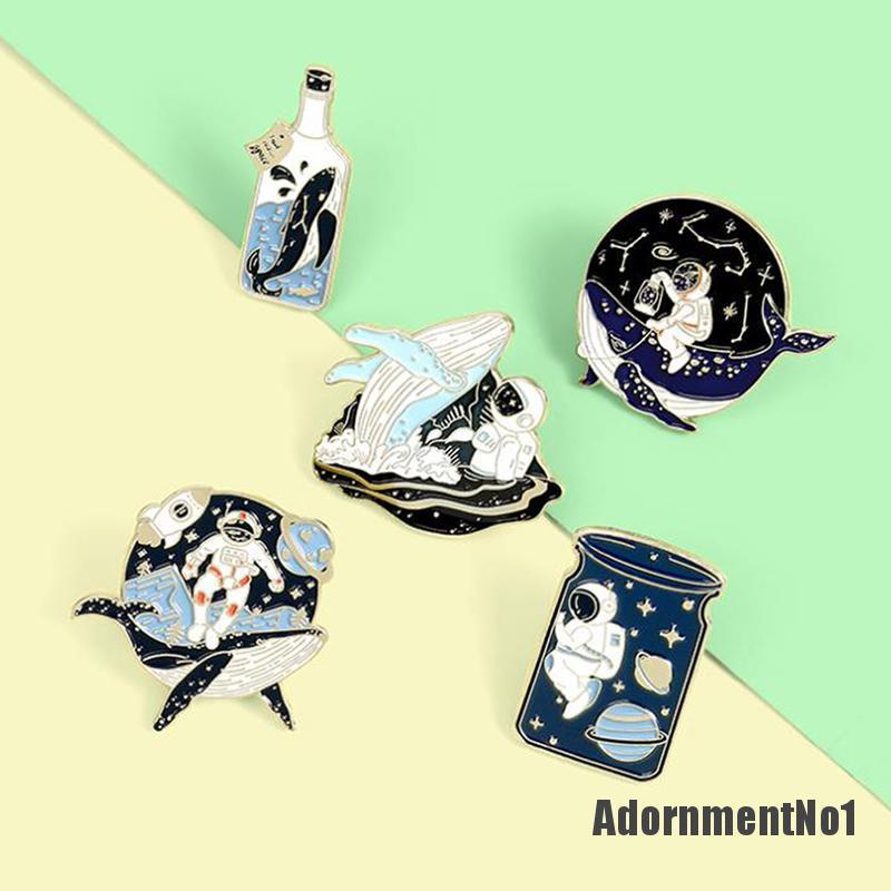 (Adornmentno1) 1pc Bros Pin Enamel Bentuk Astronot Whale