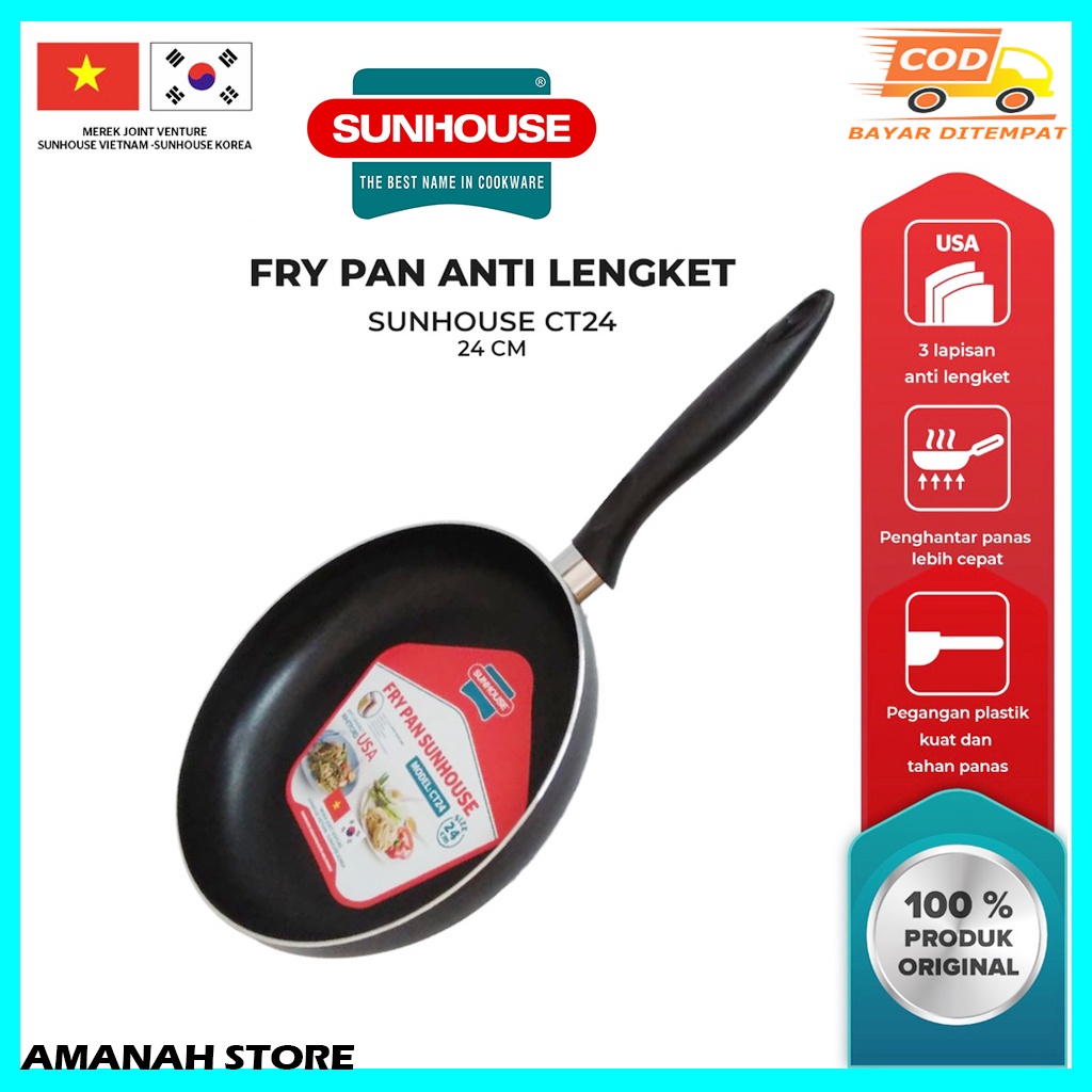 Sunhouse CT24 Frypan Penggorengan Anti Lengket Hitam 24 cm 1 Pcs