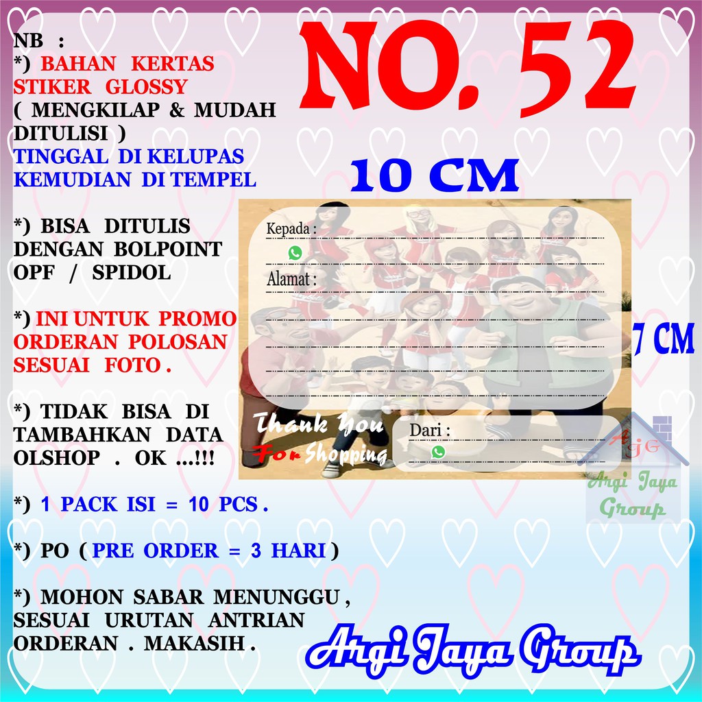 

Promo!Stiker Label Pengiriman Polosan No = 52 (10x7cm) 1 Pack = 10 Pcs