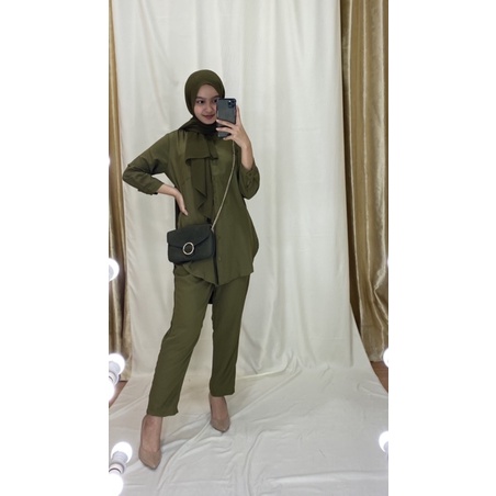 CELIA SET / ONESET BASIC / SETELAN WANITA BAHAN BOTEGA PREMIUM / SETELAN DAPAT KEMEJA + PANTS