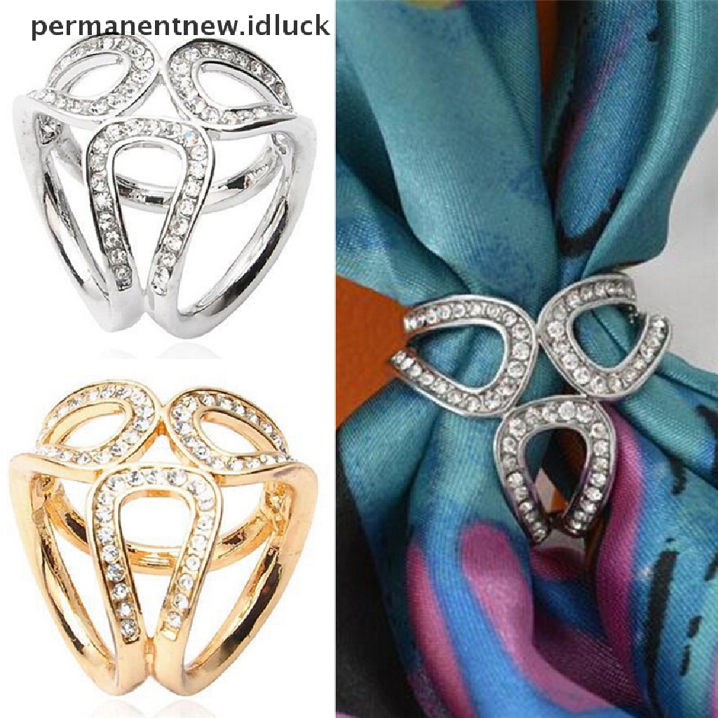 Bros Pin Klip Holder Scarf Silk Warna Silver Gold Hias Kristal Untuk Hadiah