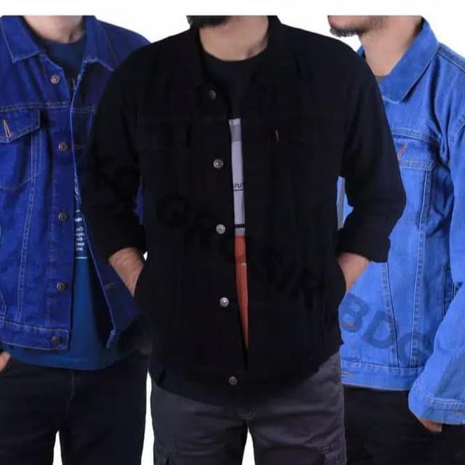 Gfmo Jaket Jeans Pria Casual Terbaru Fashion Jaket Levis Cowok Murah Keren - Hitam, Xl A5K9