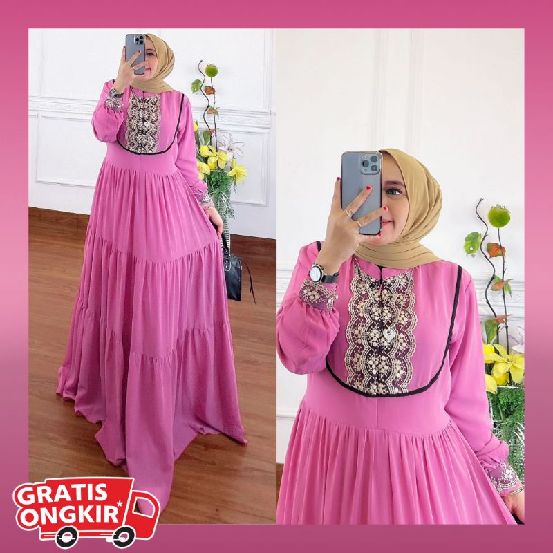 Gamis syar'i syari pesta maxy set dress fashion muslim muslimah wanita cewek perempuan dewasa terbar