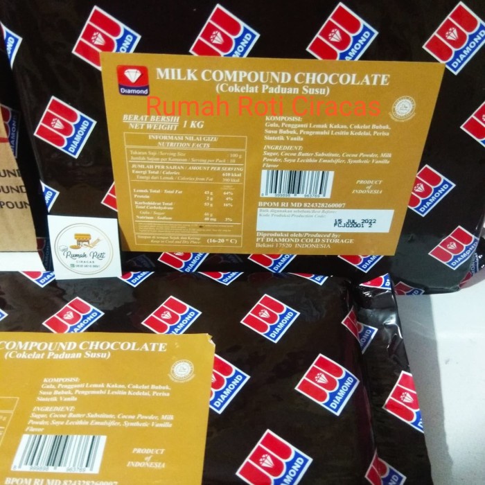 

MILK CHOCOLATE DIAMOND 1KG COMPOUND 1 NO TULIP COLLATA ELMER PUTIH KG