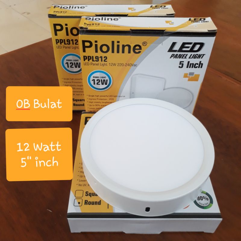 PIOLINE Lampu LED Panel 12 Watt 12w Downlight OB Outbow Tempel Bulat SNI - Putih / Kuning