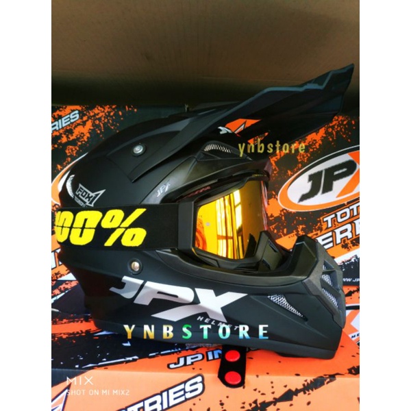Helm JPX Cross Black Doff + Kacamata Google 100%