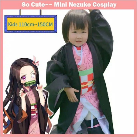 COSTUME KIDS COSPLAY NEZUKO KIMETSU NO YAIBA HAORI YUKATA FULLSET KIMONO JEPANG ANIME