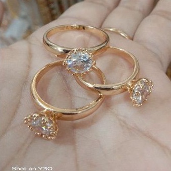 PERHIASAN CINCIN WANITA LAPIS EMAS PERMATA BERLIAN 1 MATA