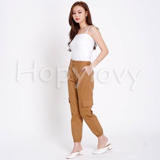 HOPYLOVY Celana  Wanita  Celana  Bahan  Jogger  Cargo Morgana 