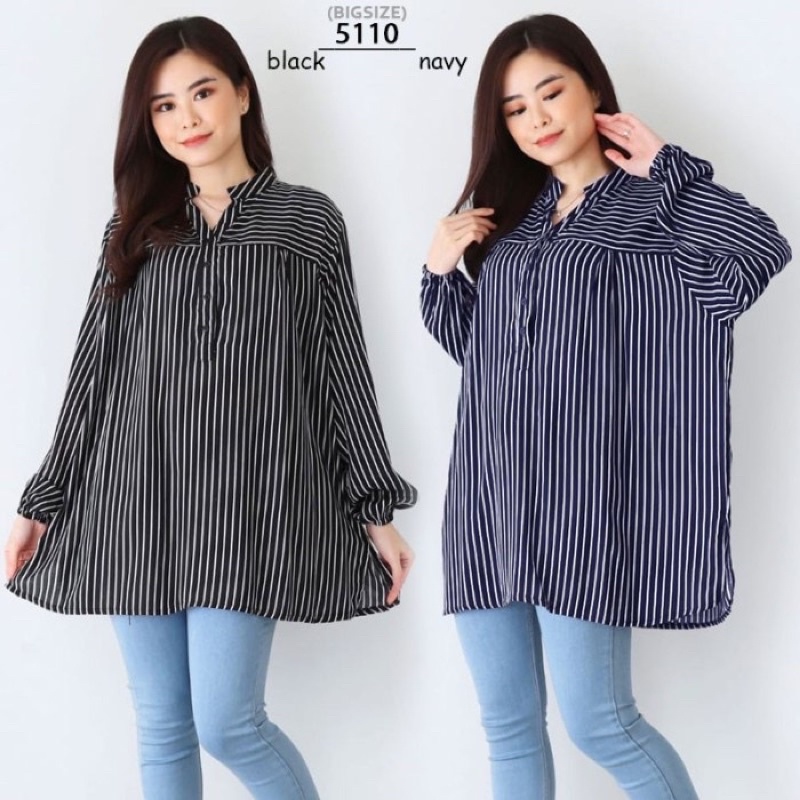 BAJU ATASAN KEMEJA WANITA JUMBO LD 130cm Katun SALUR BIG SIZE 5110 Baju hamil menyusui kerja kantor 