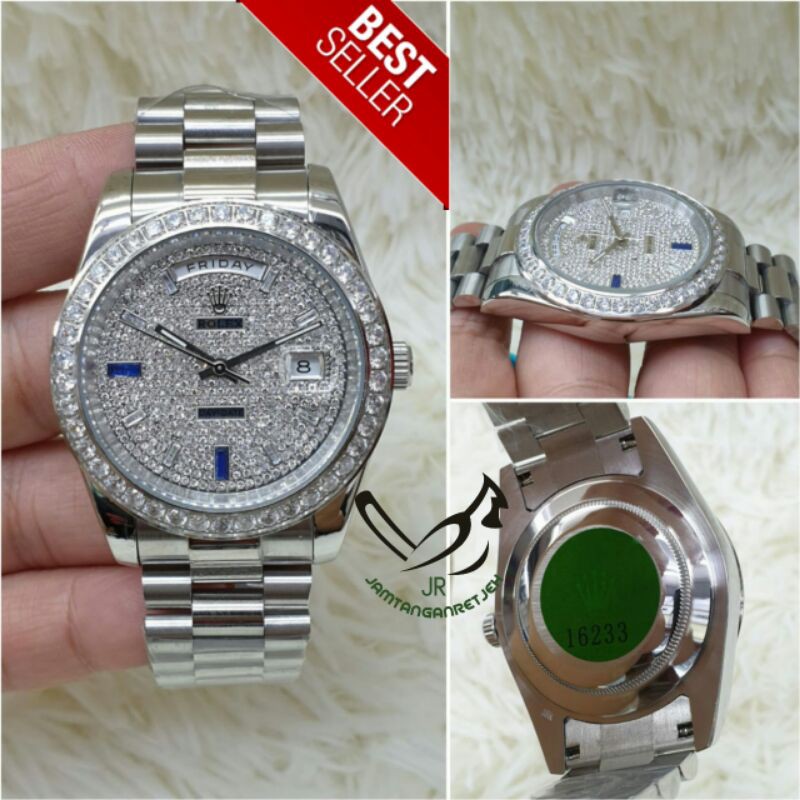 JAM TANGAN PRIA ROLEX DAY DATE AUTOMATIC FULL PERMATA STAINLESS KUALITAS ORIGINAL