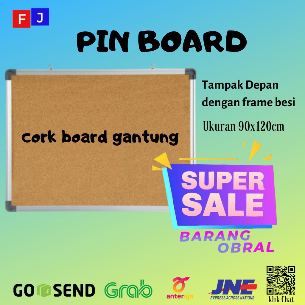 

Papan Pinboard/Softboard SAKANA Dimensi 90x120cm (Corkboard Gantung)