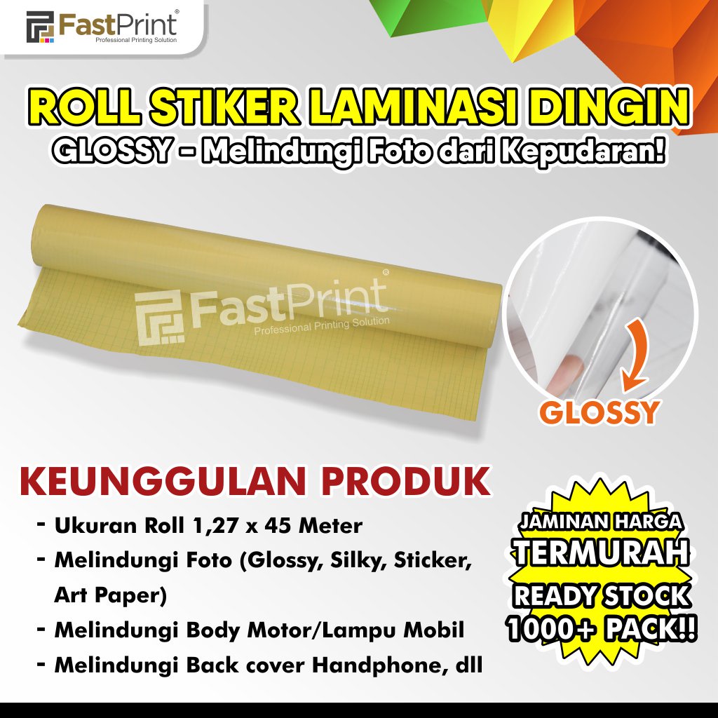 Fast Print Stiker Plastik Laminasi Dingin Roll 1.27 x 45 M 100 Micron