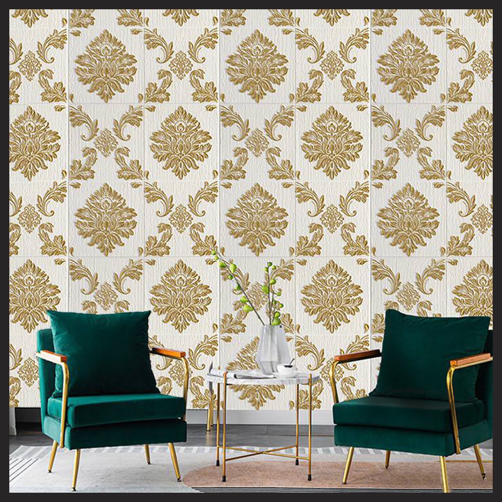 WALLPAPER MOTIF UKIRAN HIGH QUALITY | XPE FOAM WALLPAPER DENGAN LAPISAN FOIL | WALLPAPER STICKER TEMPEL