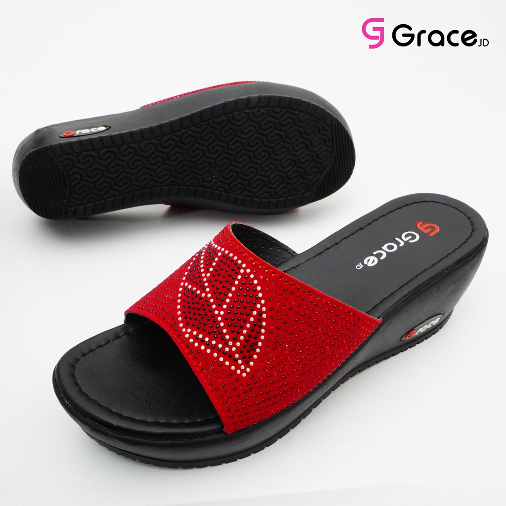 GRACE [CBD SELOP BLINK DAUN] Sendal Hak Japit Wanita Calbi Blink/ Sandal Wedges 5 CM