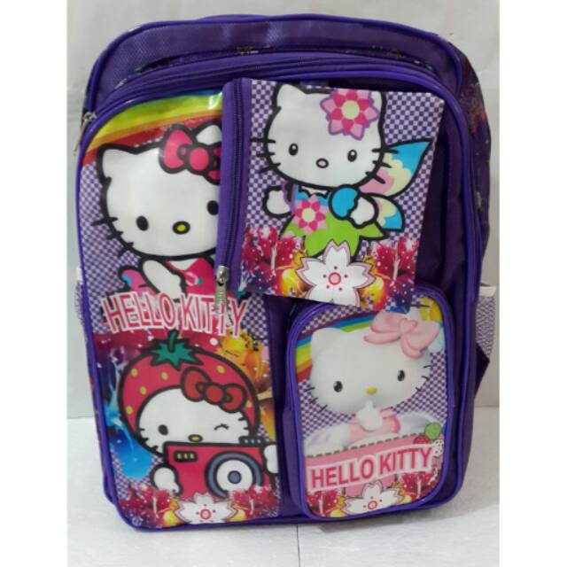 Tas sekolah Hello Kitty ungu, tas hello Kitty ungu ransel