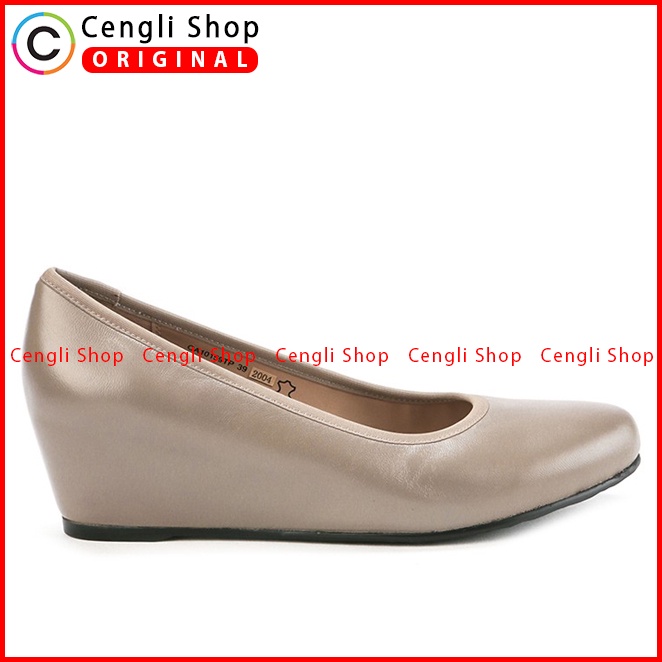 SEPATU WEDGES KULIT OBERMAIN WANITA ORIGINAL ASLI TERBARU COKLAT OW02