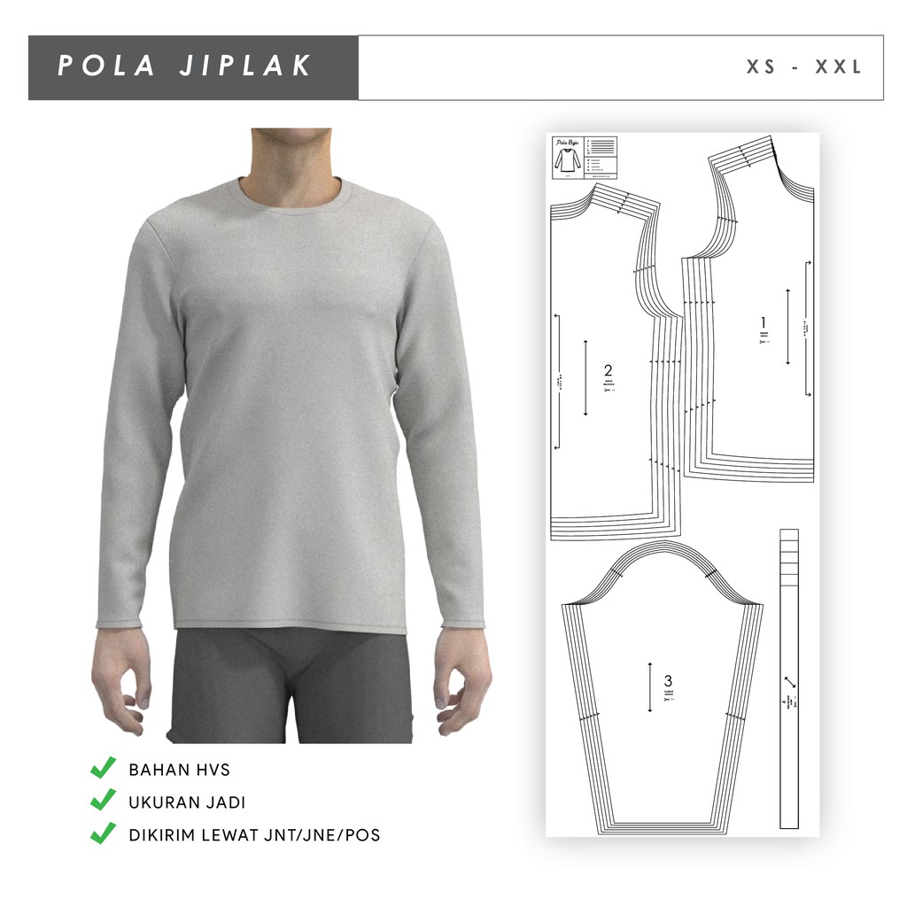 Pola Jiplak - Kaos Tshirt Panjang Pria