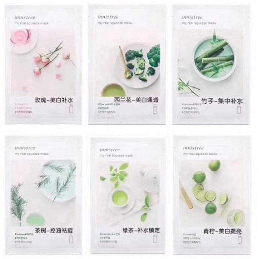 5 Pcs RANDOM Masker Innisfree My Real Squeeze Sheet Mask 23 ml / Masker Wajah Innisfree Glowing / Masker Pemutih Wajah Pencerah Wajah / Masker Wajah Organik Innisfree / Masker Korea Pelengkap Serum Wajah – Masker Muka Pria Wanita Skincare TERLARIS